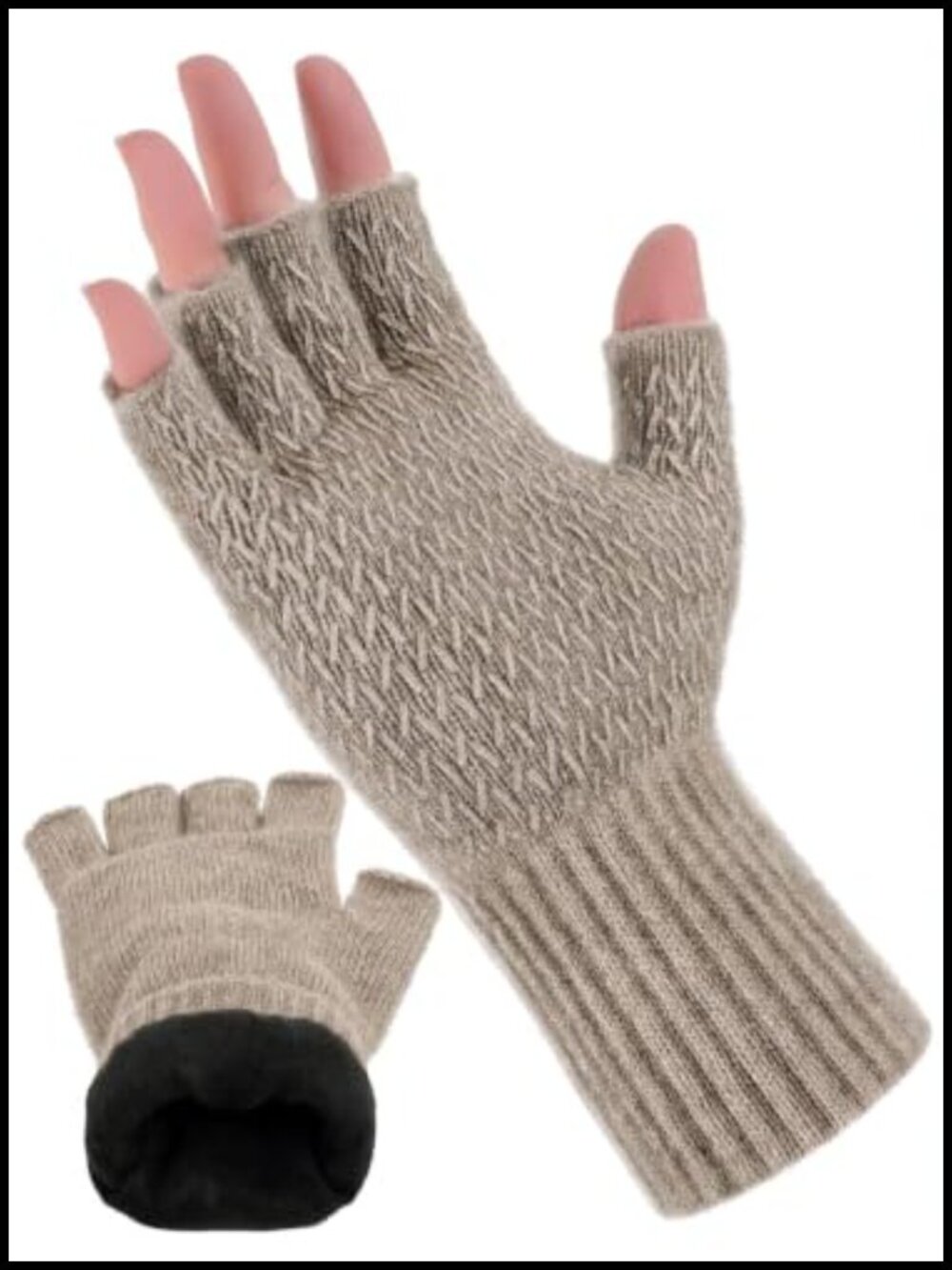 Alpaca Wool Double-Layer Fingerless Warm Gloves Winter Anti-Slip Grip